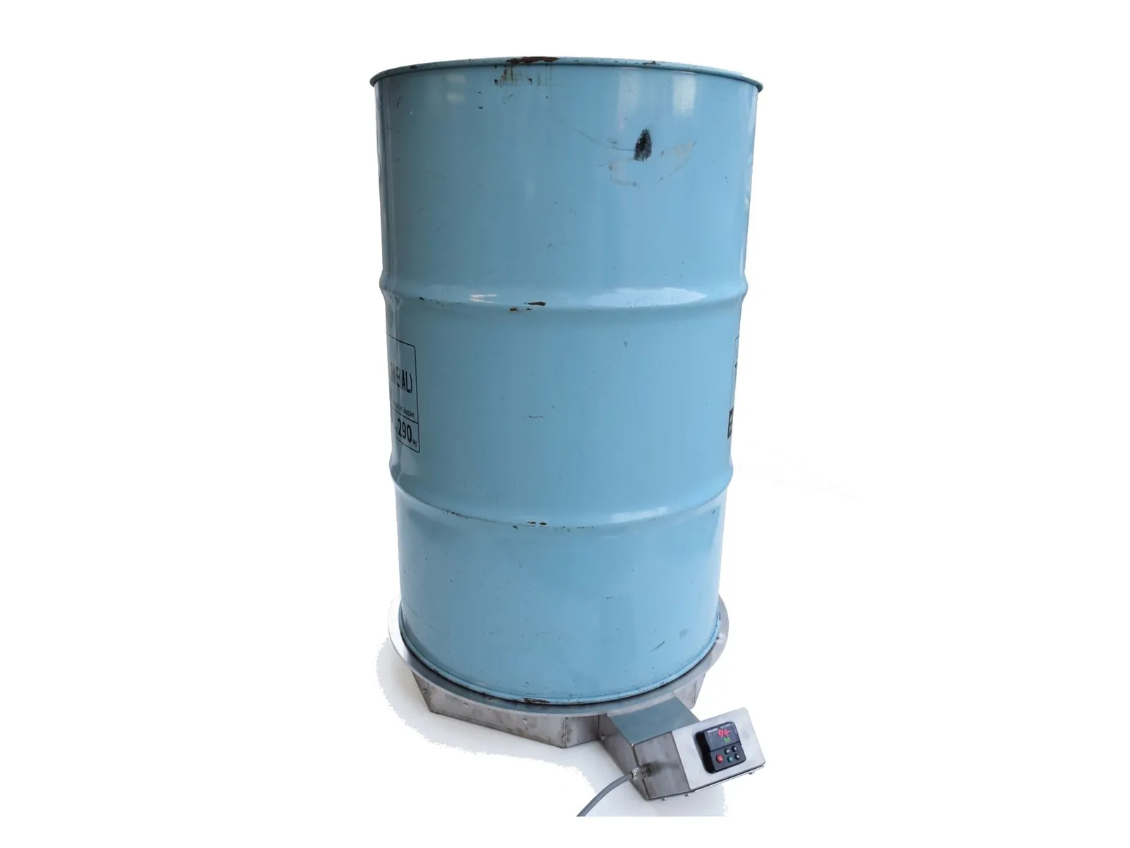 Base drum heater under a steel drum