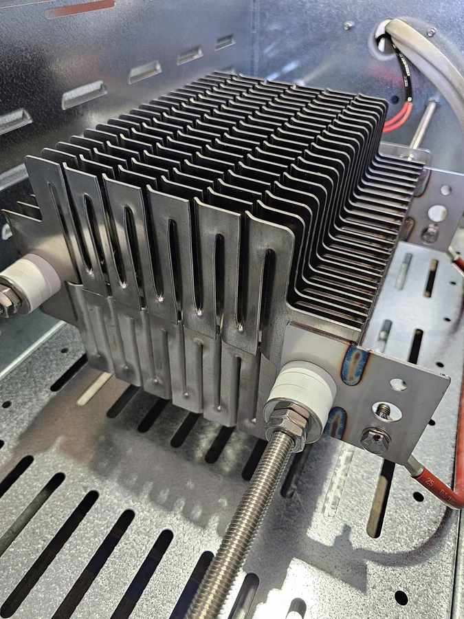Resistohm125 grid plate assembly mounted on insulated supports inside a braking resistor enclosure